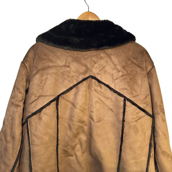 Vintage Big Chill Womens Penny Lane Faux Suede Fur Coat Brown Size 2X Y2K - Picture 6 of 11